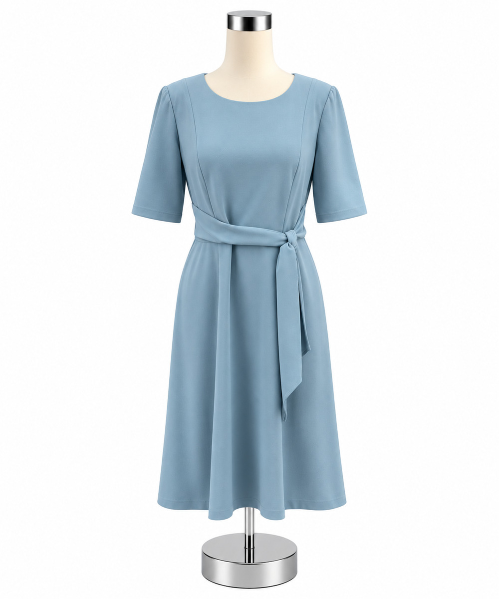 Adrianna Papell Light Blue Crepe Short Sleeve Sheath Midi Dress Size 8
